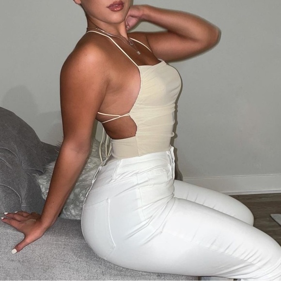 Fashion Nova Cream Backless Bodysuit - Picture 3 of 5